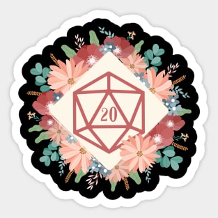 Polyhedral D20 Dice Floral - Flowers Tabletop RPG Sticker